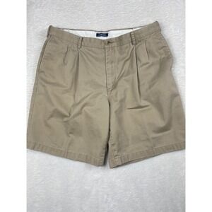 Lands' End Khaki Shorts Pleated Traditional Fit‎ Cotton Casual Mens 38